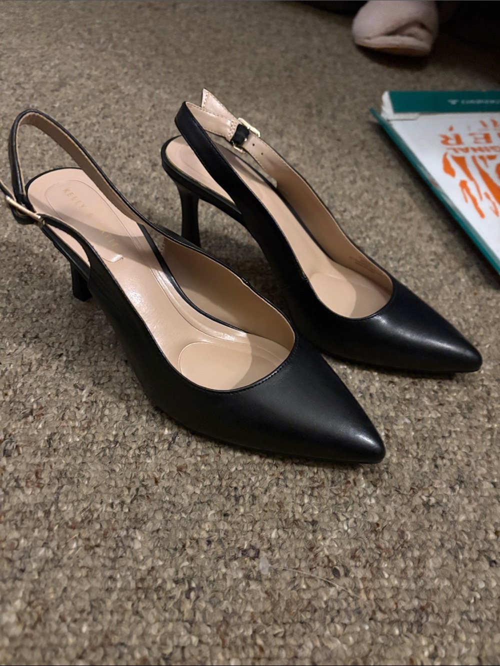Kelly & Katie Black Pointed Toe Slingback Pumps
